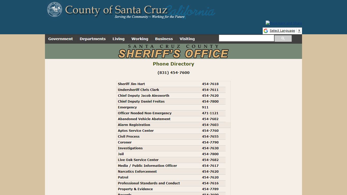 Phone Directory - Santa Cruz County Sheriff's Office Homepage